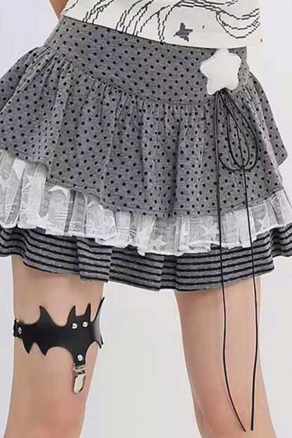 Y2k Mixed Pattern Tiered Skirt + Leg Sleeves