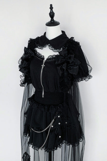 Gothic Dark Kawaii Cross Setup + Lace Vest