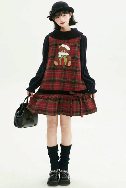 Holiday Bear Red Plaid Dress
