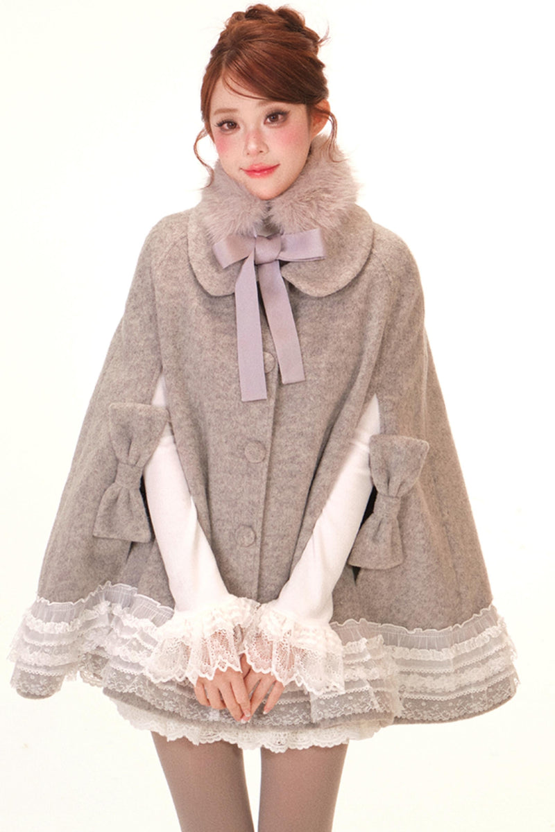 Lace Trim Cape Coat + Tops + Scarf