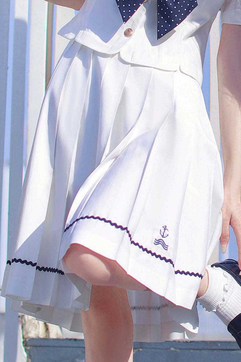 Summer Sea Sailor Top + Skirt + Ribbon Accessory