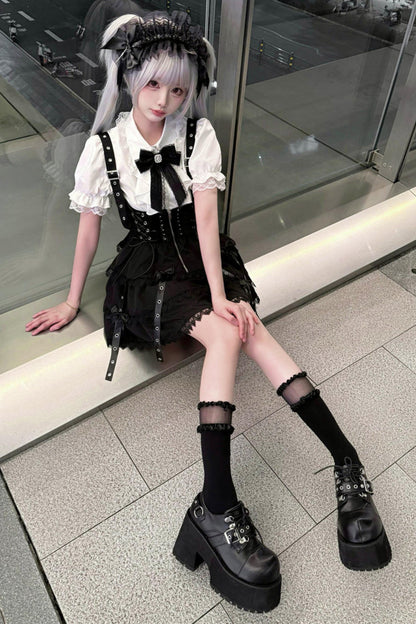 Dark Kawaii Suspender Skirt + Top + Headpiece Set