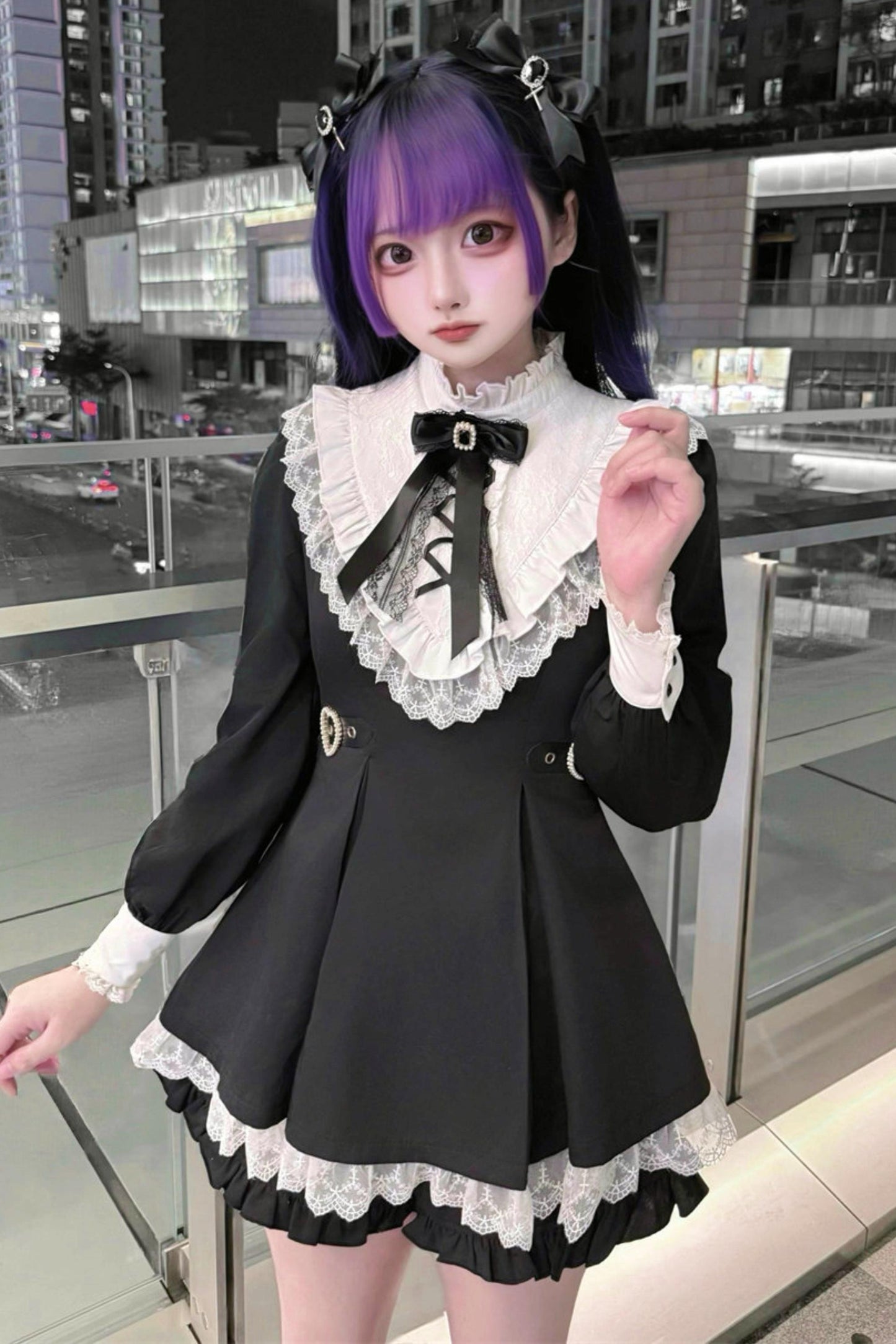 Gothic Dark Kawaii Lace Dress + Accessories (with Shorts)