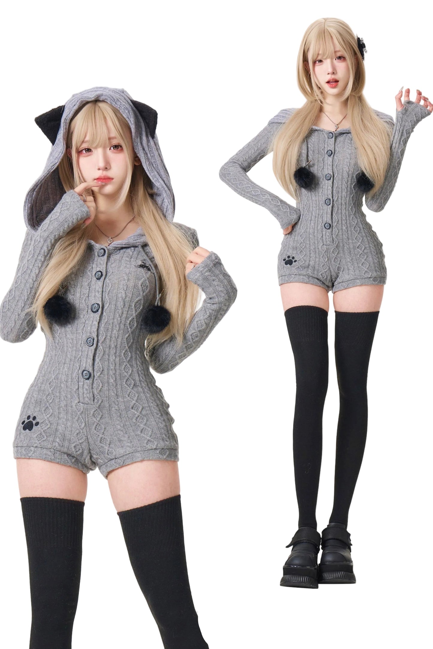 Dark Cat Gray Sweater Jumpsuit