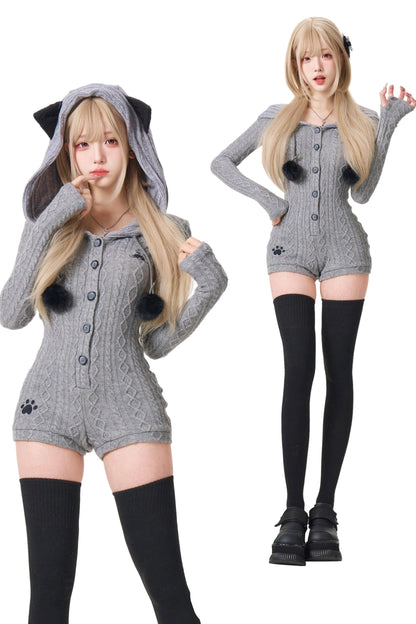 Dark Cat Gray Sweater Jumpsuit