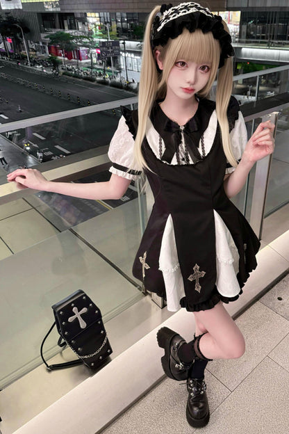 Dark Kawaii Cross Lace Dress + Shorts