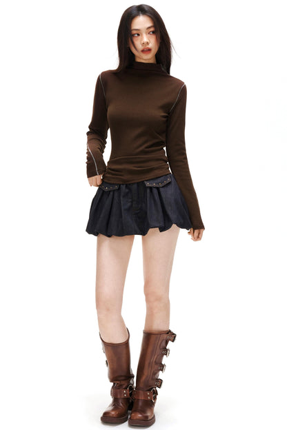 A-line Arm Turtleneck Tops