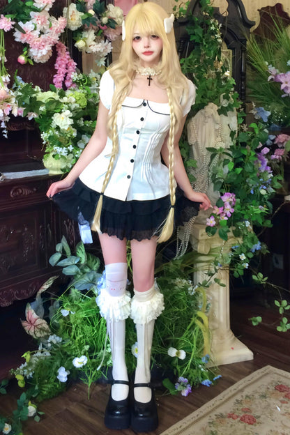Doll Collar Waist Blouse + Skirt