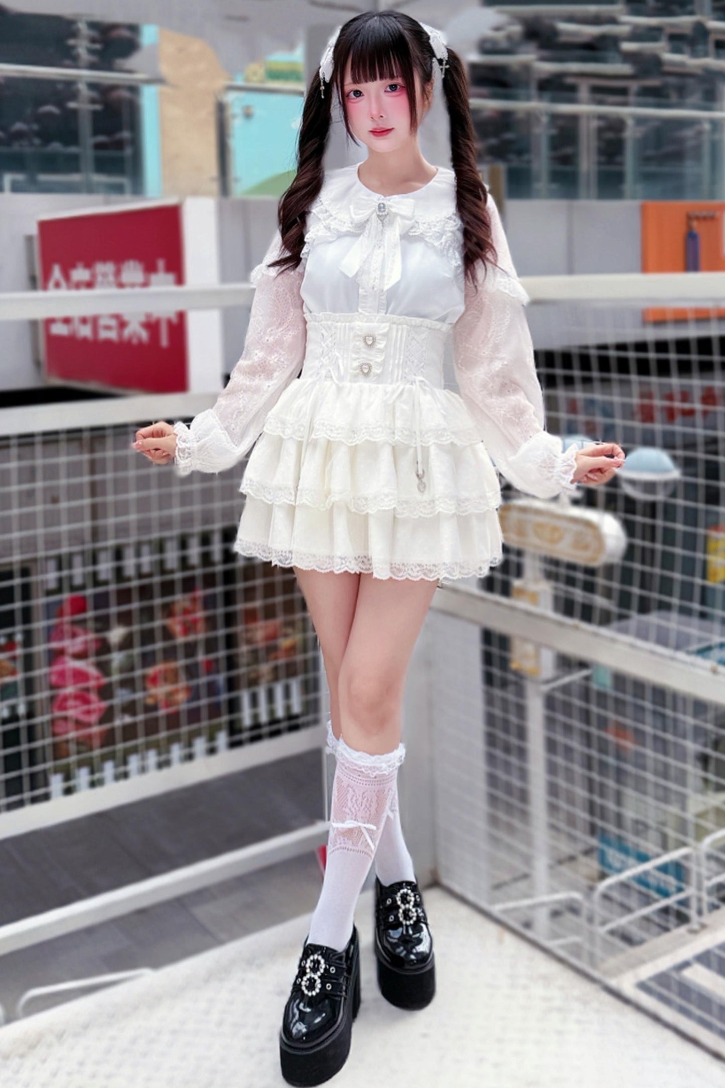 Sweet Girly Lace Blouse + Corset Skirt