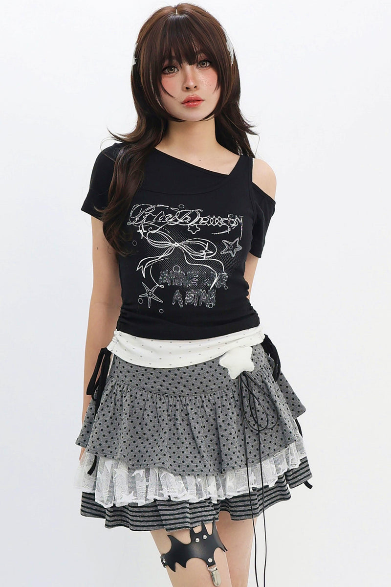 Y2k Butterfly Ribbon Shoulder Cut Top