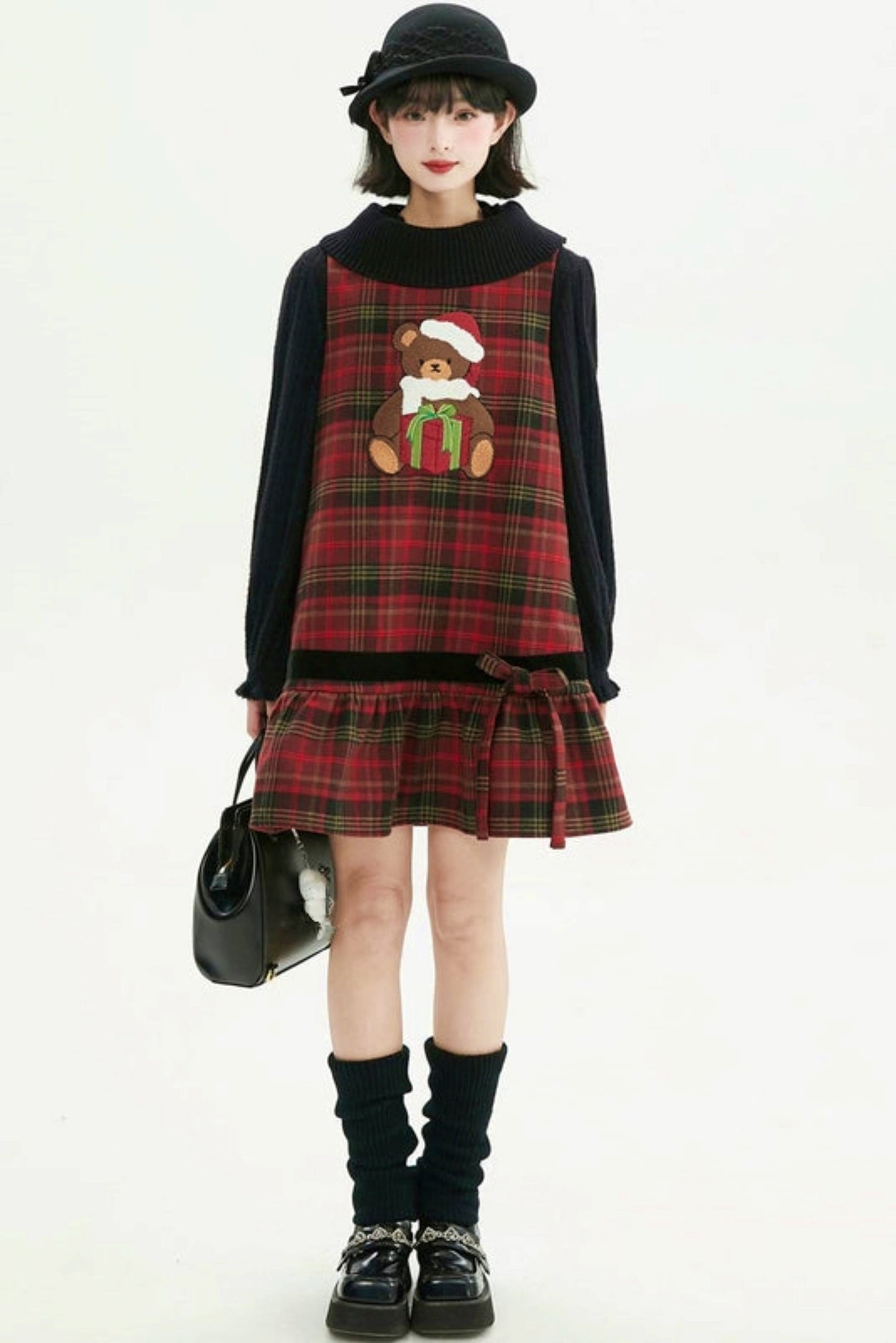 Holiday Bear Red Plaid Dress