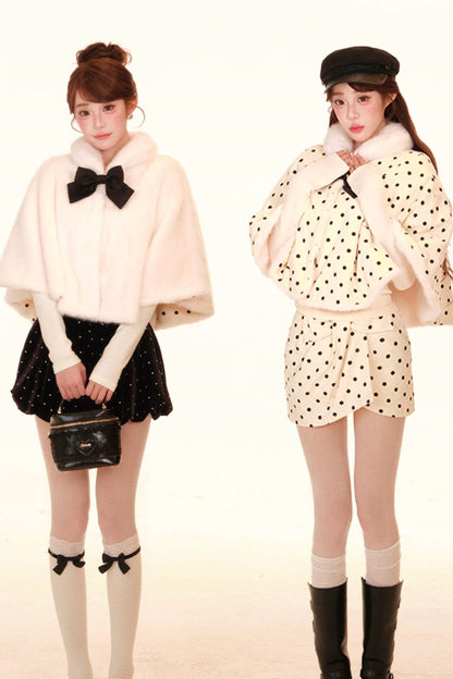 Polka Dot Faux Fur Cape + Skirt