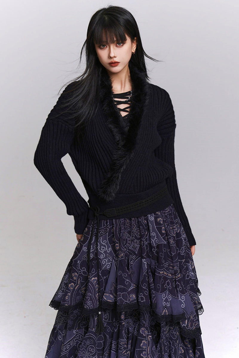 Soft Gray V-neck Knit Sweater