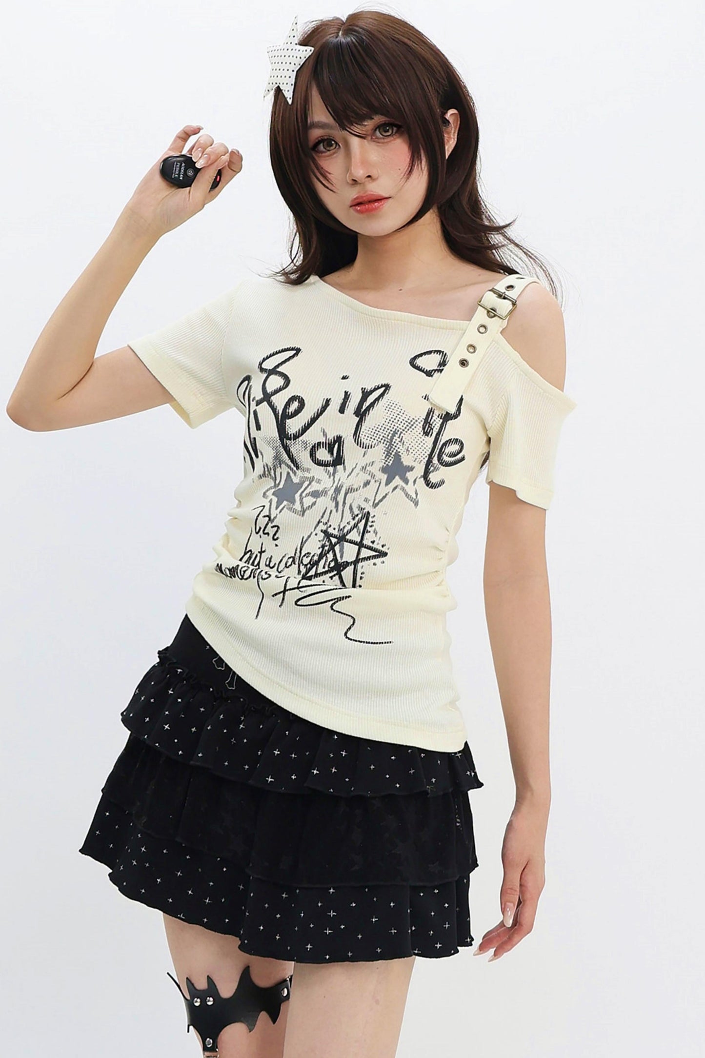 Cat-themed Off-shoulder Blouse