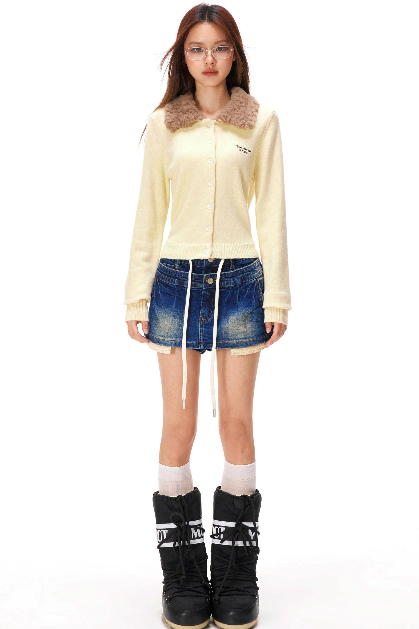 Retro Faux Fur Color Knit Cardigan