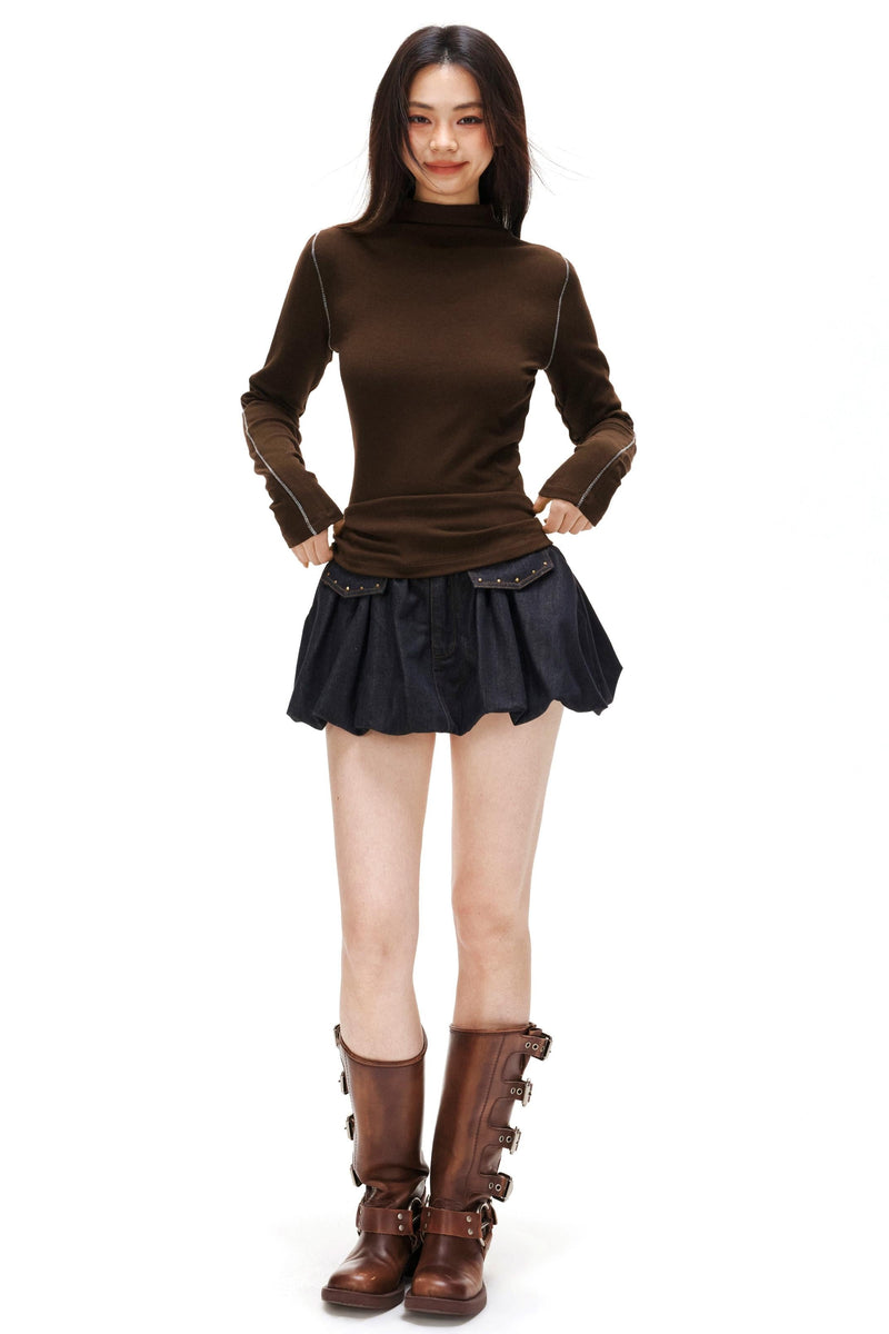 A-line Arm Turtleneck Tops