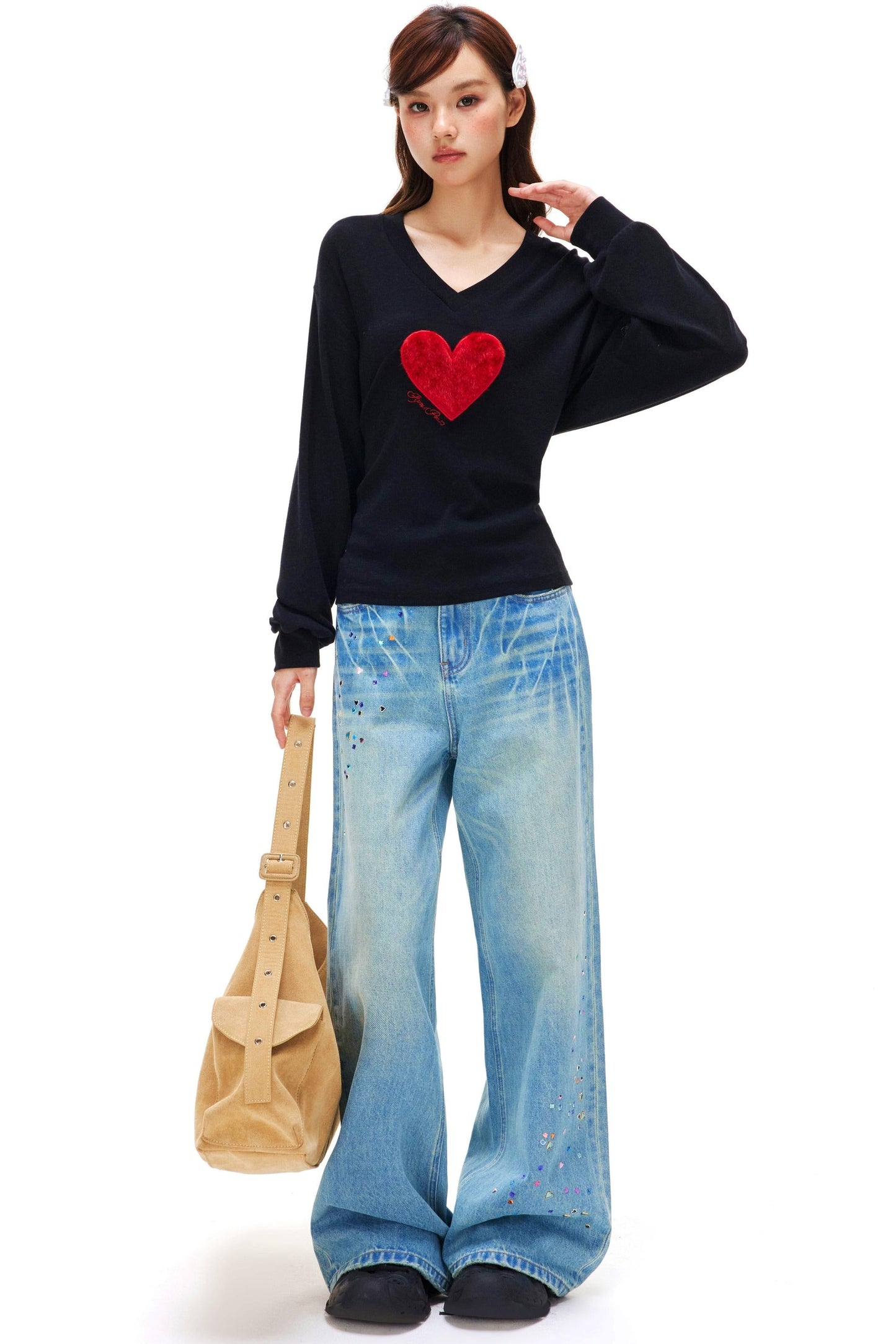 Love Heart V Neck Top