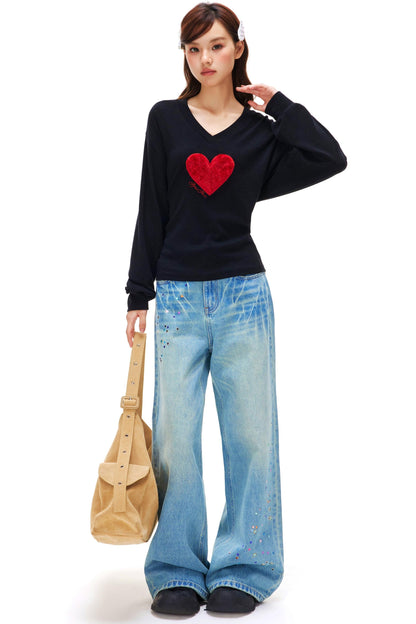 Love Heart V Neck Top