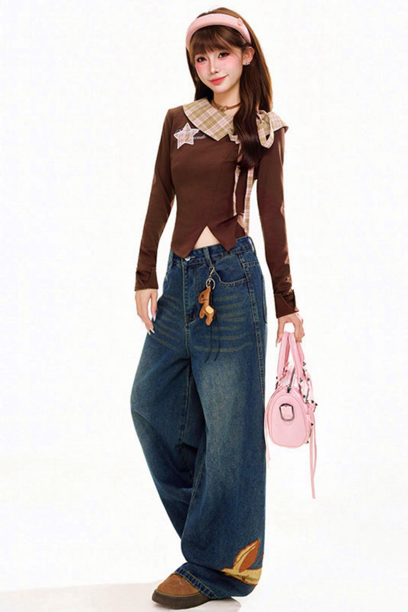 Retro Patchwork Plaid Top