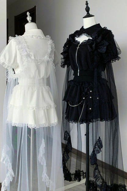 Gothic Dark Kawaii Cross Setup + Lace Vest