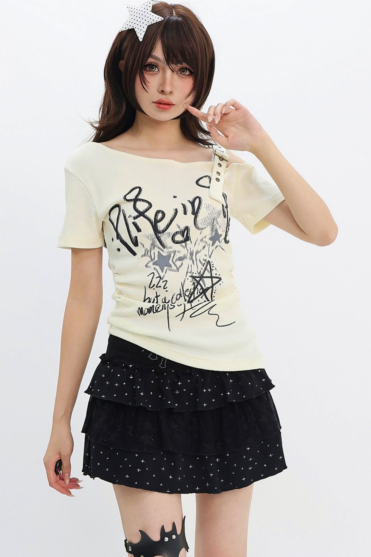 Cat-themed Off-shoulder Blouse