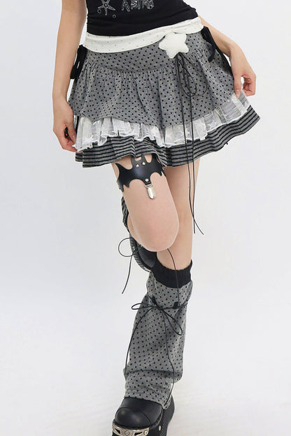 Y2k Mixed Pattern Tiered Skirt + Leg Sleeves