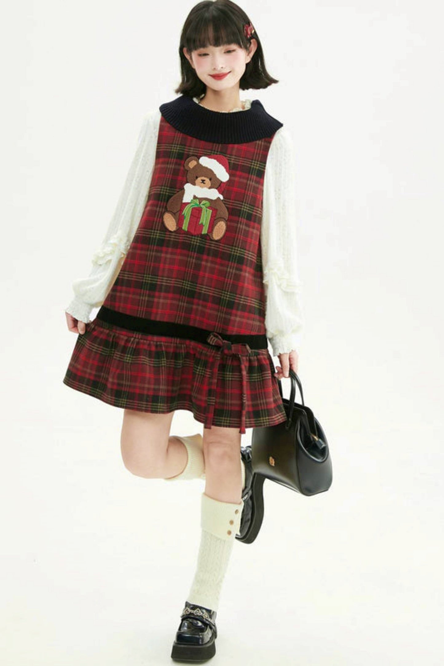 Holiday Bear Red Plaid Dress