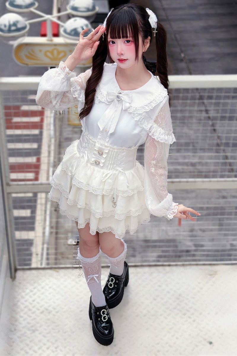 Sweet Girly Lace Blouse + Corset Skirt