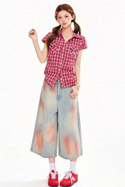 Retro Plaid Slim Fit Blouse