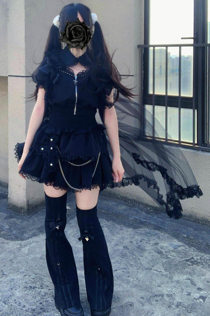 Gothic Dark Kawaii Cross Setup + Lace Vest