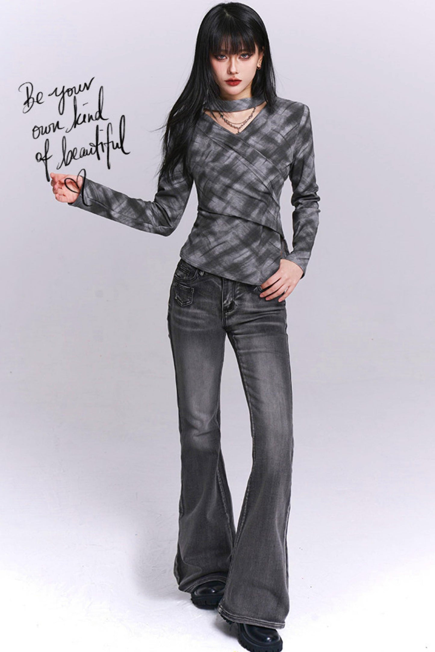 Ghost League Gray Plaid Top