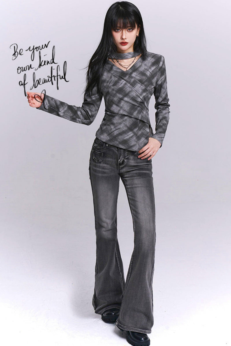 Ghost League Gray Plaid Top
