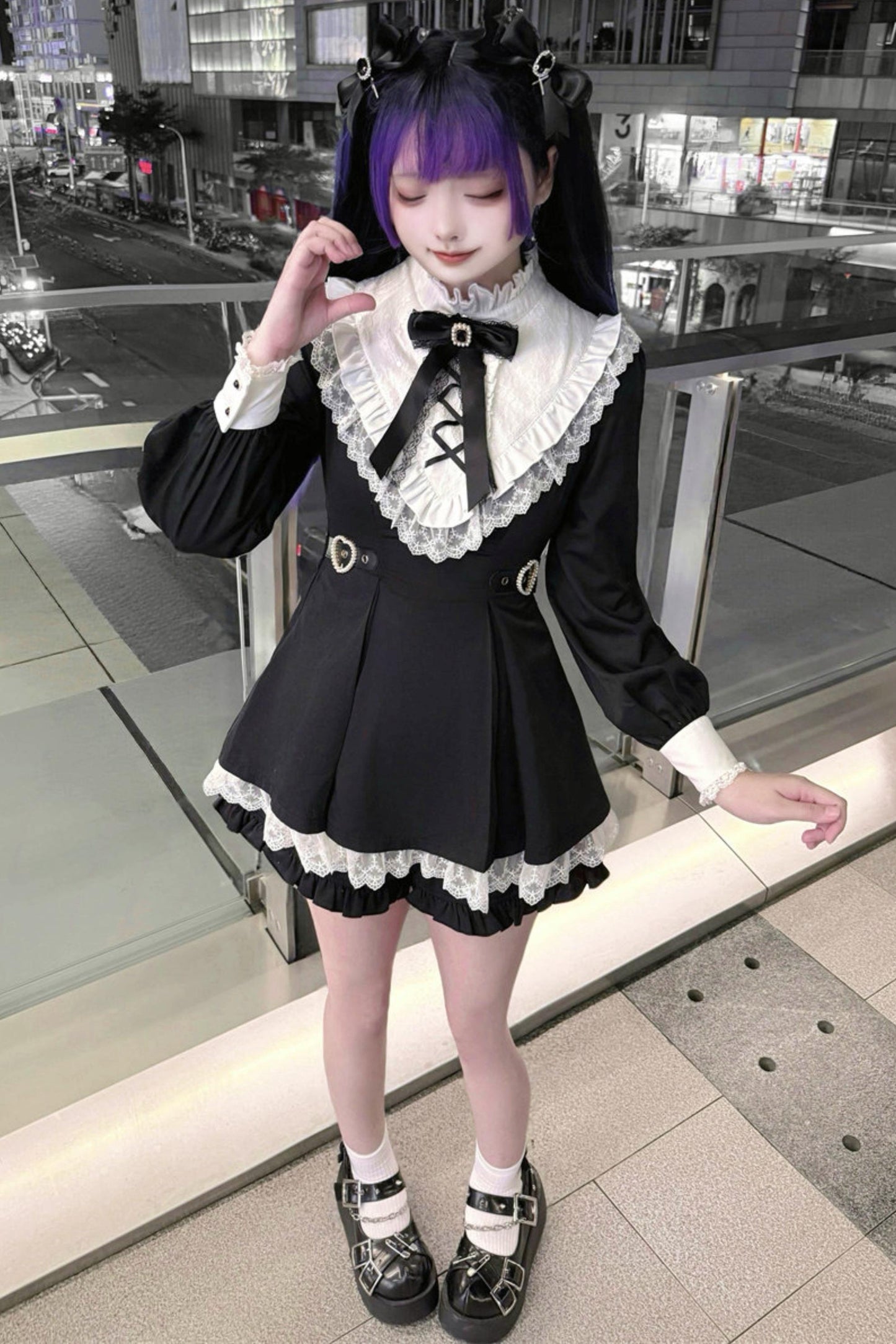 Gothic Dark Kawaii Lace Dress + Accessories (with Shorts)