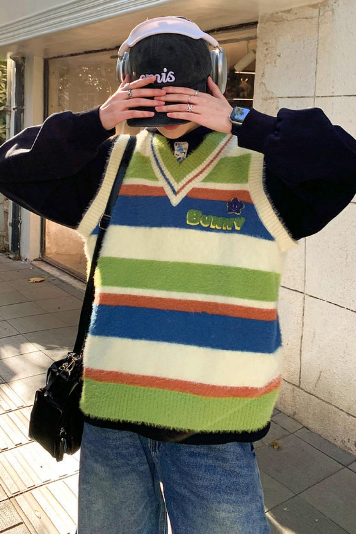 Color Block Striped Knit Vest