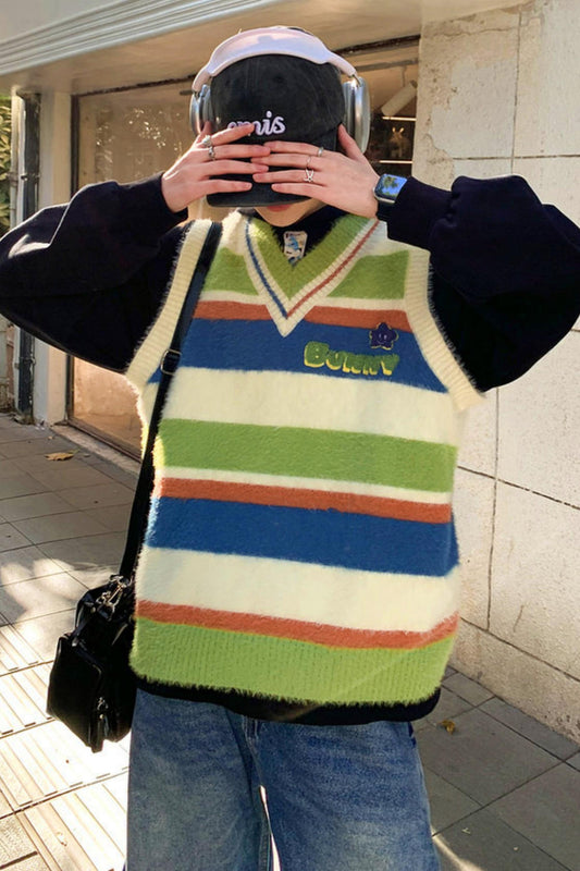 Color Block Striped Knit Vest