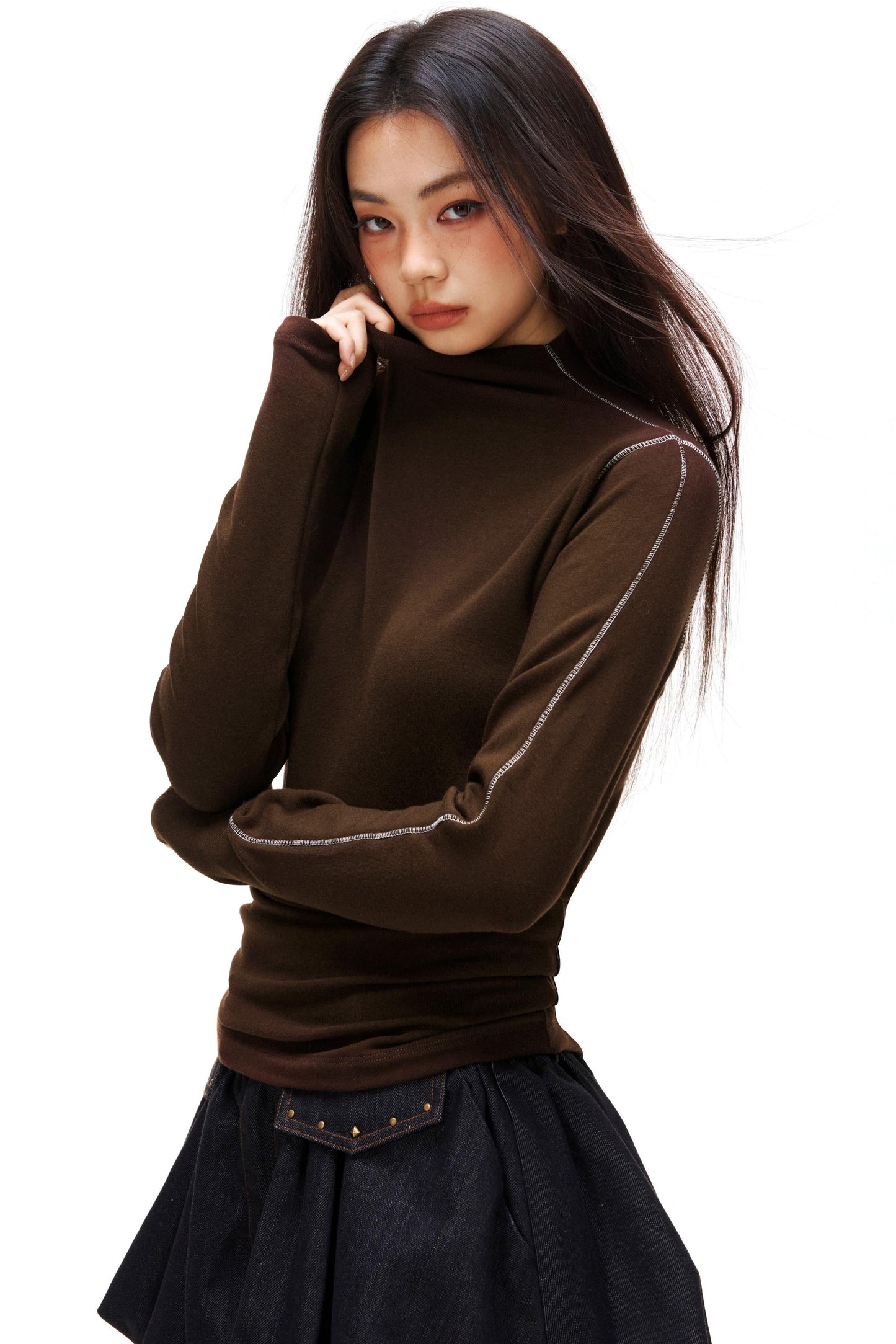 A-line Arm Turtleneck Tops