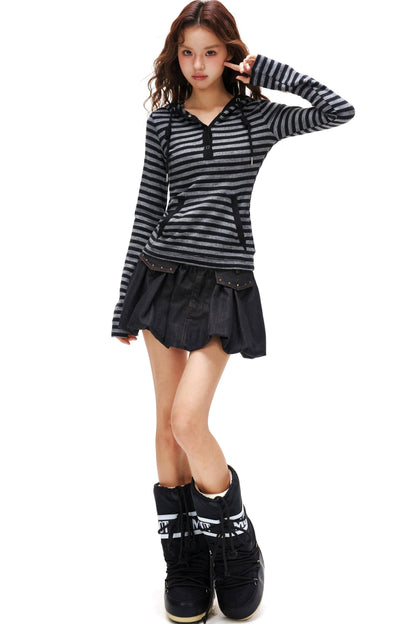 Striped Hooded Slim Top