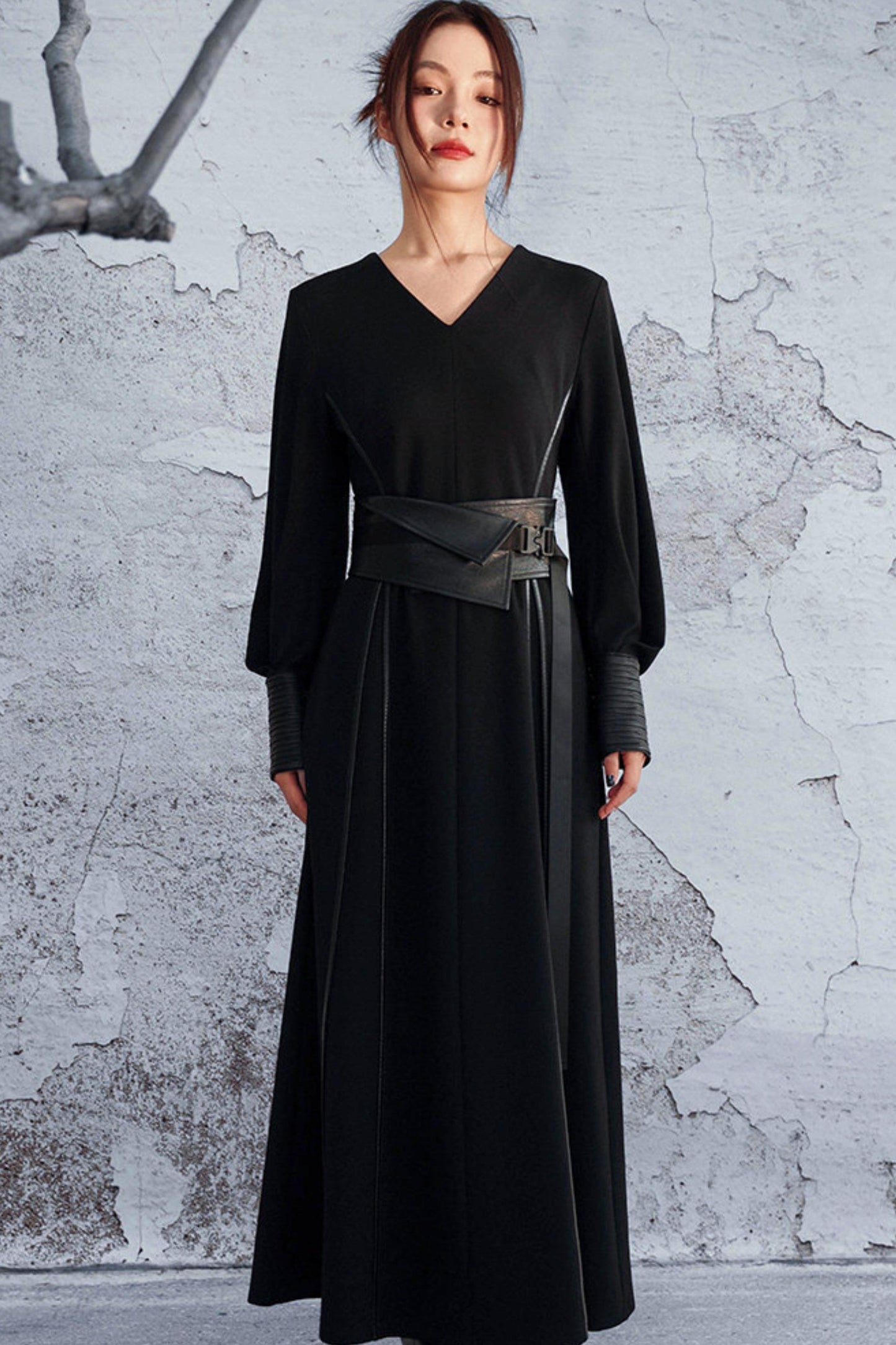 Knitted Leather Patchwork Dress