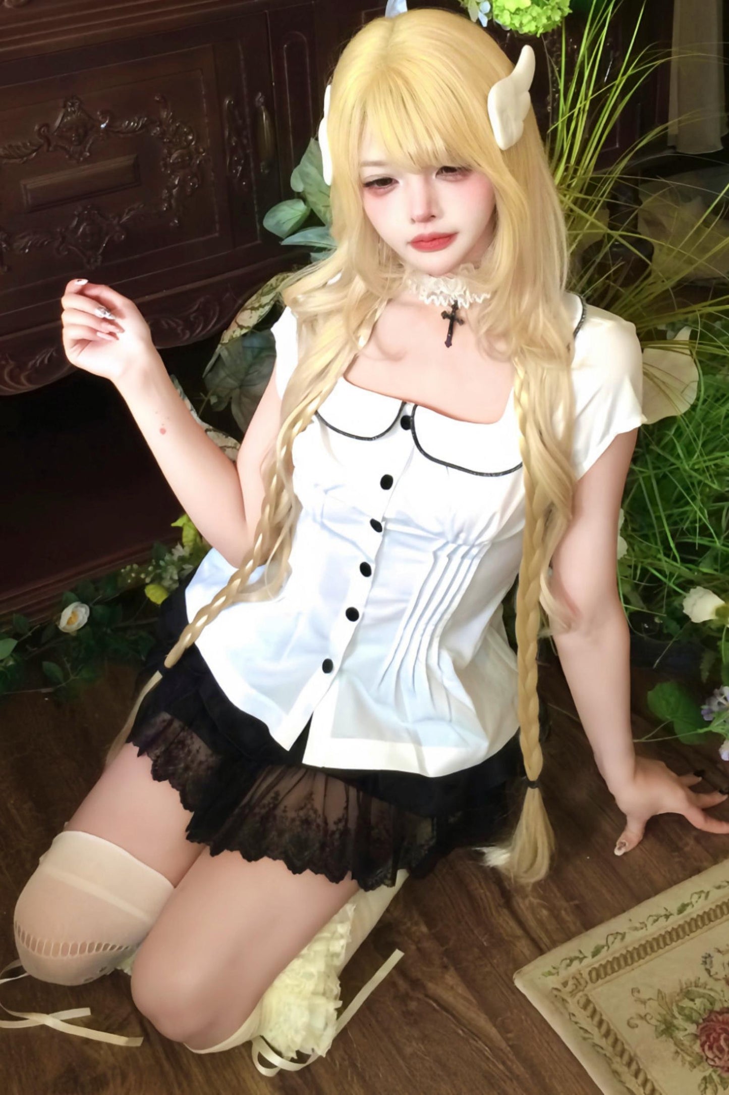 Doll Collar Waist Blouse + Skirt