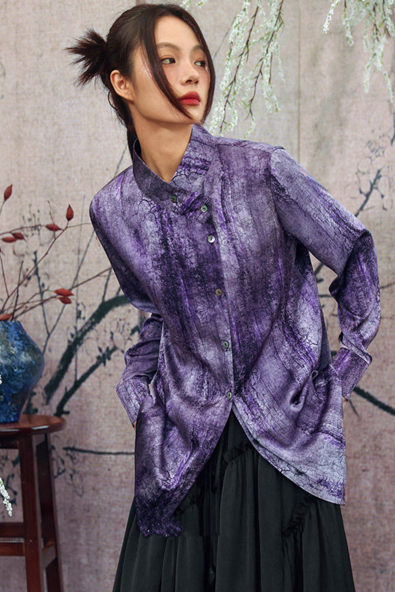 Satin Retro Stand Collar Top