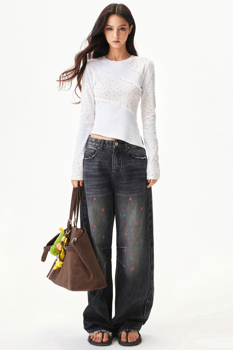 Cut Patchwork Print Slim Top