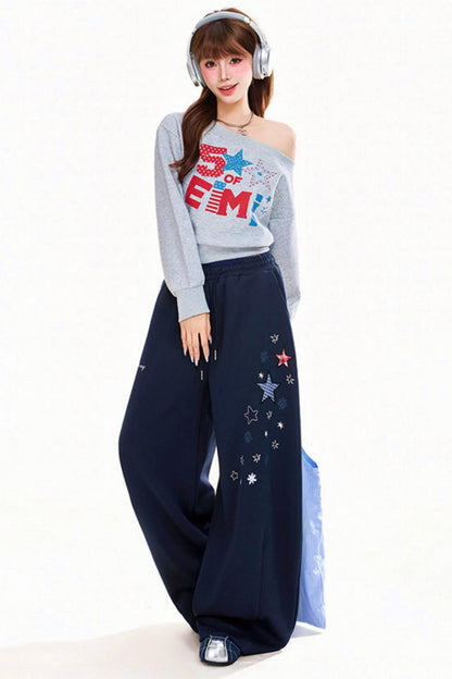 Retro Letter One Shoulder Sweatshirt