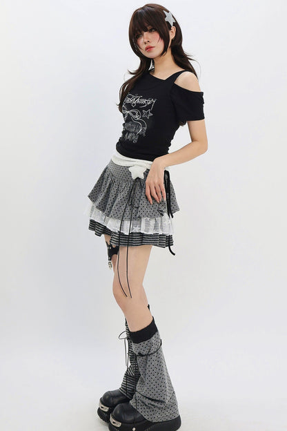 Y2k Butterfly Ribbon Shoulder Cut Top