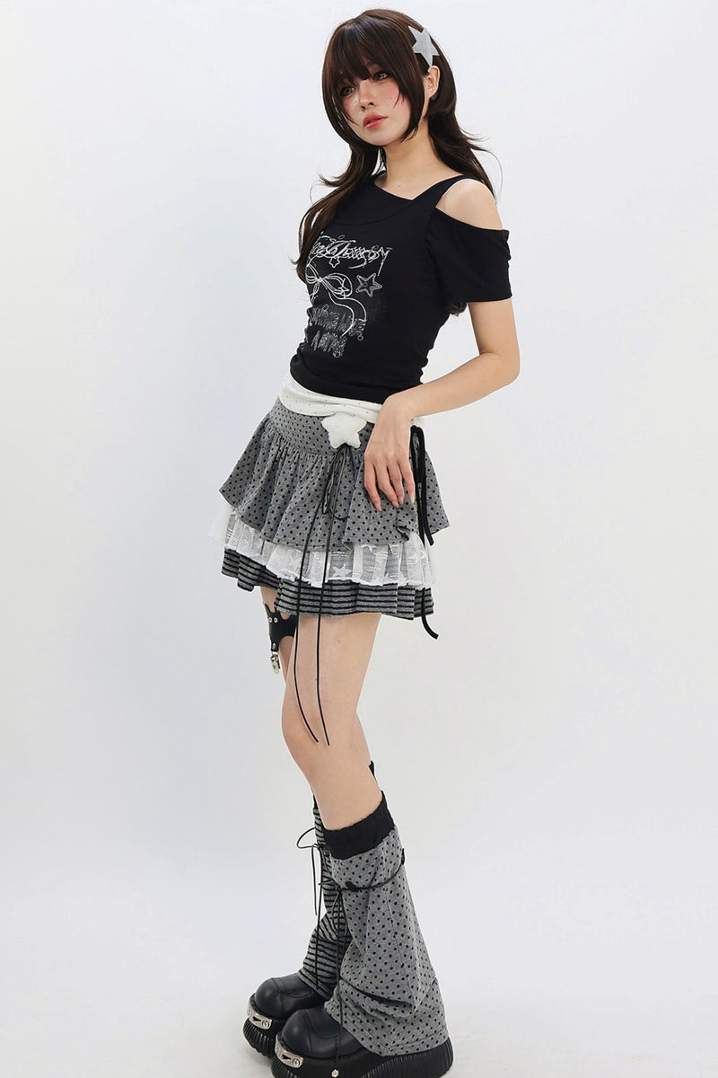 Y2k Butterfly Ribbon Shoulder Cut Top