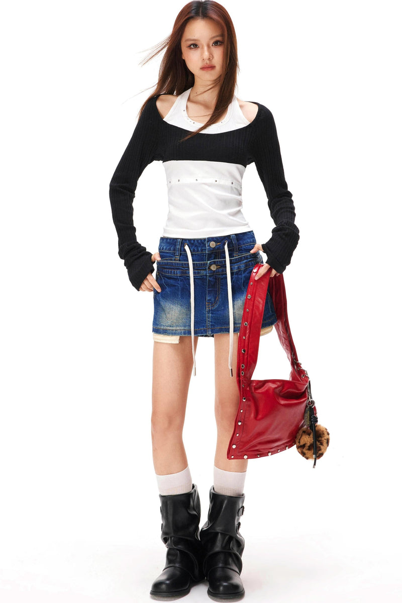 Rhinestone Layered Knit Top