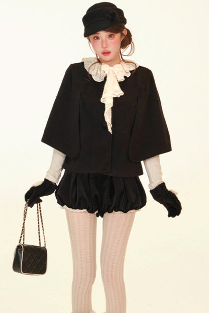 Lace Ruffle Coat + Top + Pants