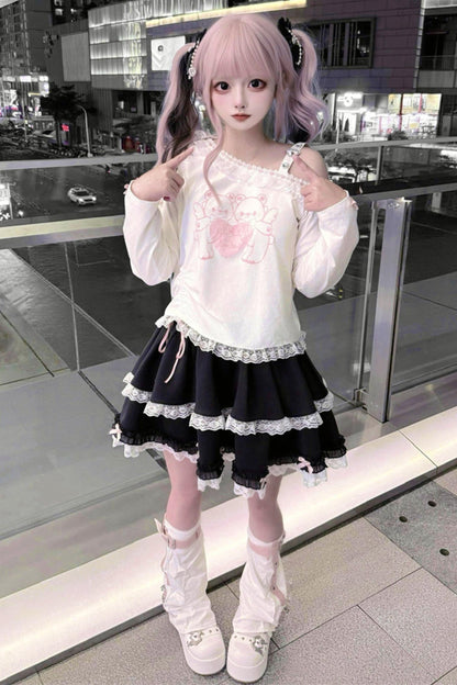 Bear Angel One-shoulder Top + Tiered Skirt