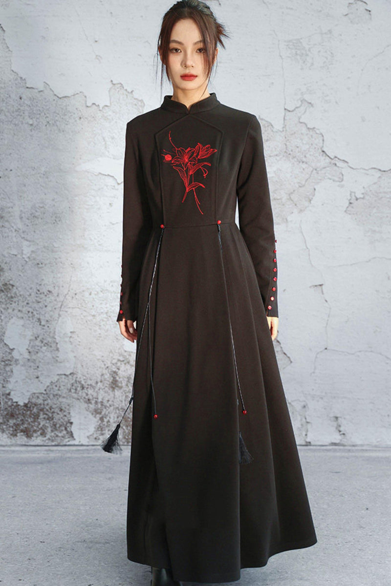 Stand Collar Flare Mode Dress