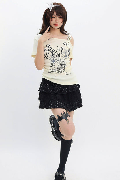 Cat-themed Off-shoulder Blouse