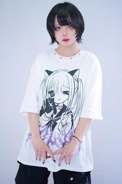 Cat Glitter Print T-shirt